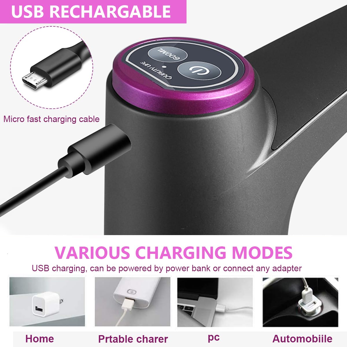 HASTHIP Automatic Water Dispenser Pump, Portable Can Water Dispenser Pump with USB Rechargeable Battery Suitable for Water Can with A 2.16-Inch (5.5cm) Neck, for Home, Office, Outdoor Etc (Black) HASTHIP Automatic Water Dispenser Pump, Portable Can Water Dispenser Pump with USB Rechargeable Battery Suitable for Water Can with A 2.16-Inch (5.5cm) Neck, for Home, Office, Outdoor Etc (Black)